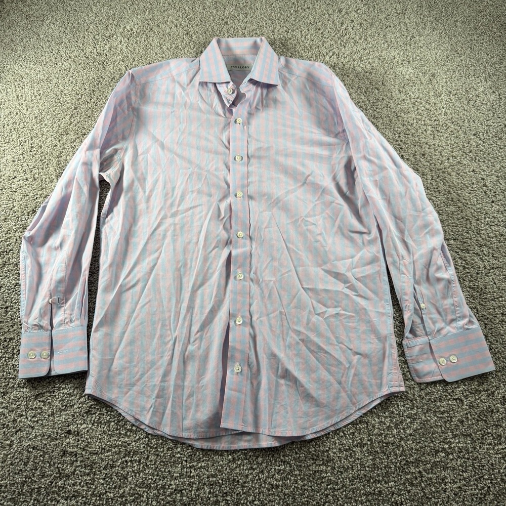 Vintage Twillory Shirt Mens‎ 16 32-33 Blue Pink Pastel Plaid Long Sleeve Preppy